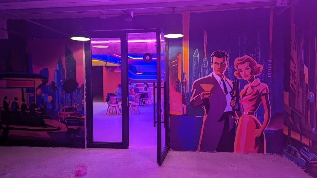 Inside a parking garage: Lazer Lounge