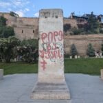 A piece of the Berlin Wall located at Europe Square in Tbilisi