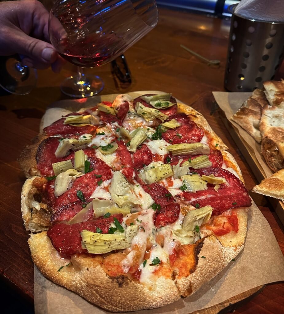 A big piece of Pinza (Pizza) in a Bar in Tbilisi