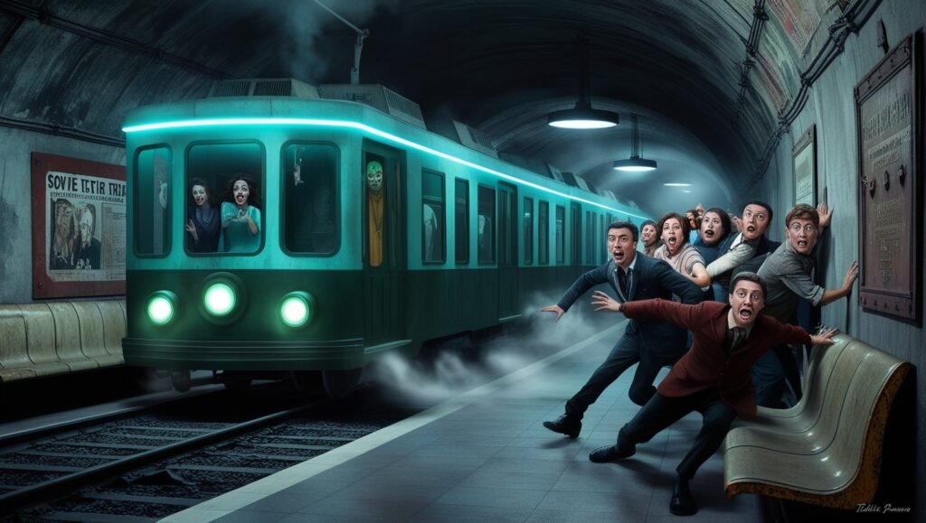 Passengers flee in terror as Tbilisi metro introduces its new 'Haunted House' themed train car.